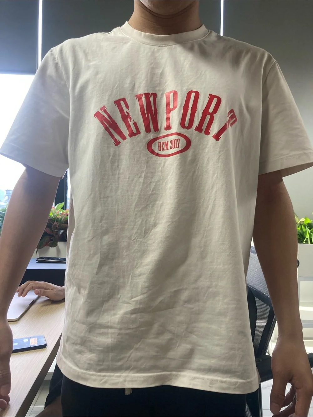 Newport Cream Kids Short Sleeve Tee with Red Logo